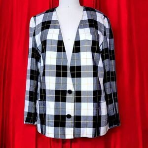 Kasper Plaid Blazer Jacket – Black, White & Yellow Check